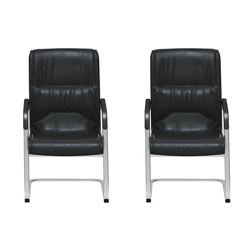 Sedia da ufficio a bracci fissi moderni in pelle senza ruote sedia da scrivania ergonomica