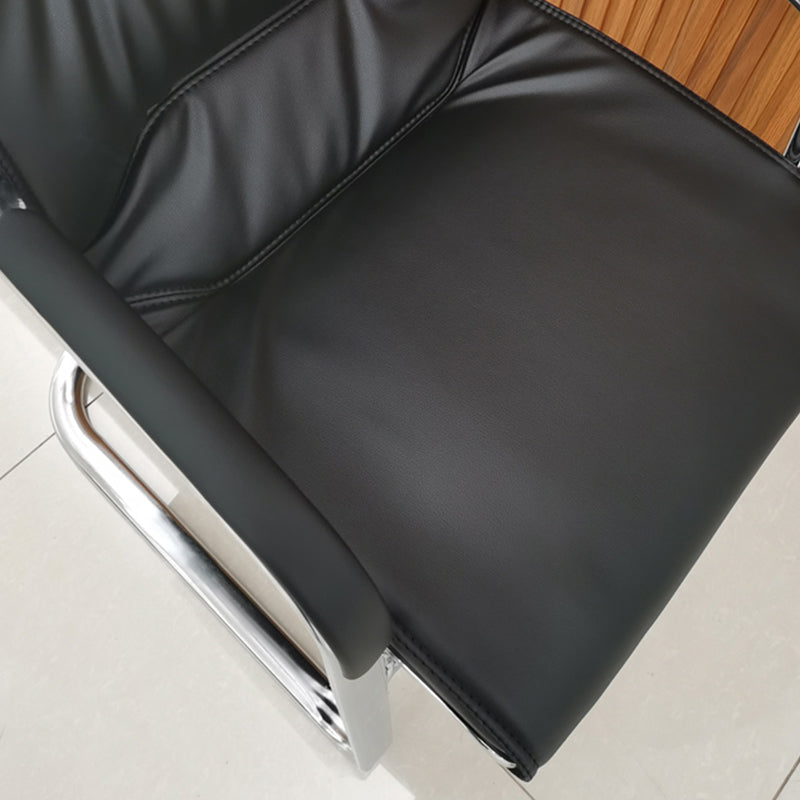 Sedia da ufficio a bracci fissi moderni in pelle senza ruote sedia da scrivania ergonomica