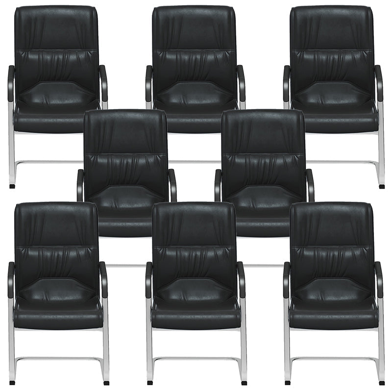 Sedia da ufficio a bracci fissi moderni in pelle senza ruote sedia da scrivania ergonomica