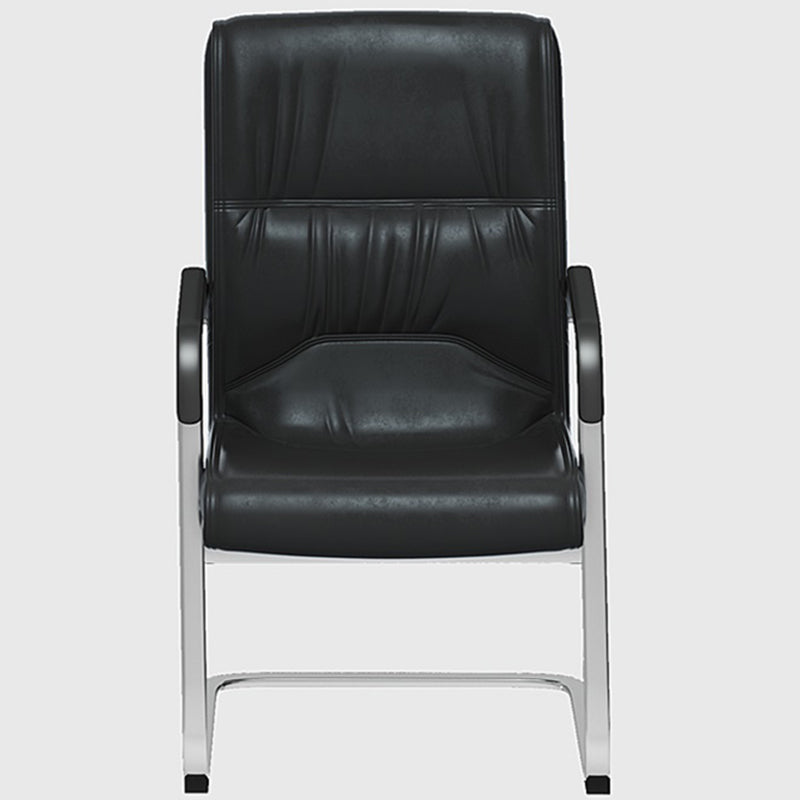 Sedia da ufficio a bracci fissi moderni in pelle senza ruote sedia da scrivania ergonomica