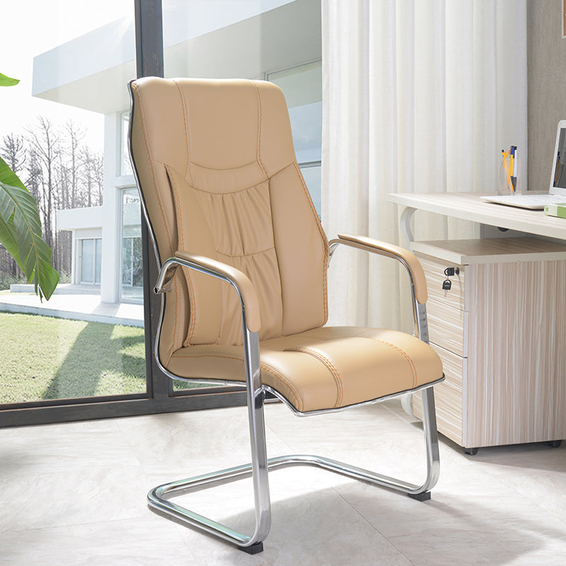 Chaise de bureau à armes fixes moderne sans roues chaise de bureau ergonomique en cuir