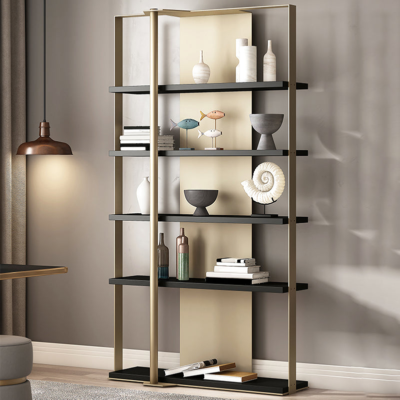 Glam Open Back Shelf Bookcase Metal Book Shelf for Study Room 47"L x 12"W x 79"H Black-Gold Clearhalo 'Bookcases' 'furn' 'furn_bookcases' 'Furniture' 'Office Furniture' 7067327