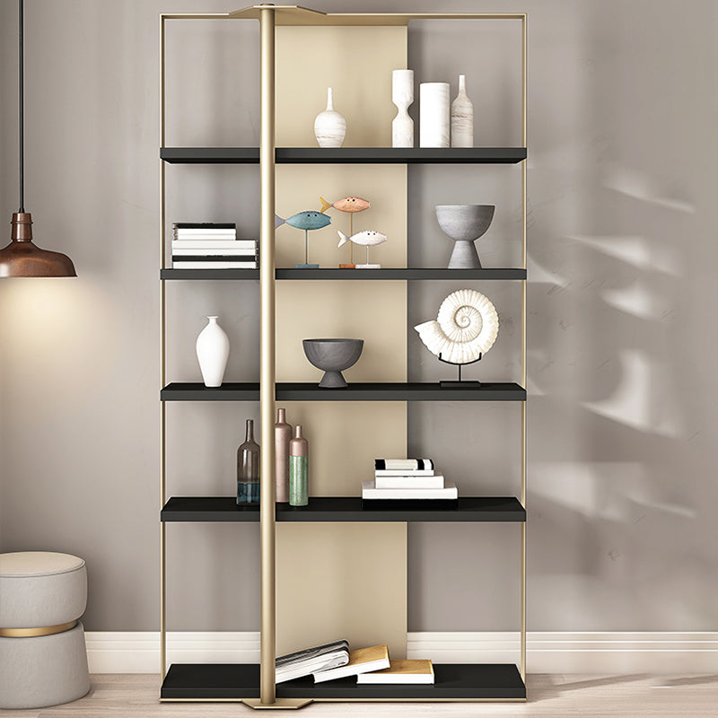 Glam Open Back Shelf Bookcase Metal Book Shelf for Study Room 39"L x 12"W x 79"H Black-Gold Clearhalo 'Bookcases' 'furn' 'furn_bookcases' 'Furniture' 'Office Furniture' 7067328