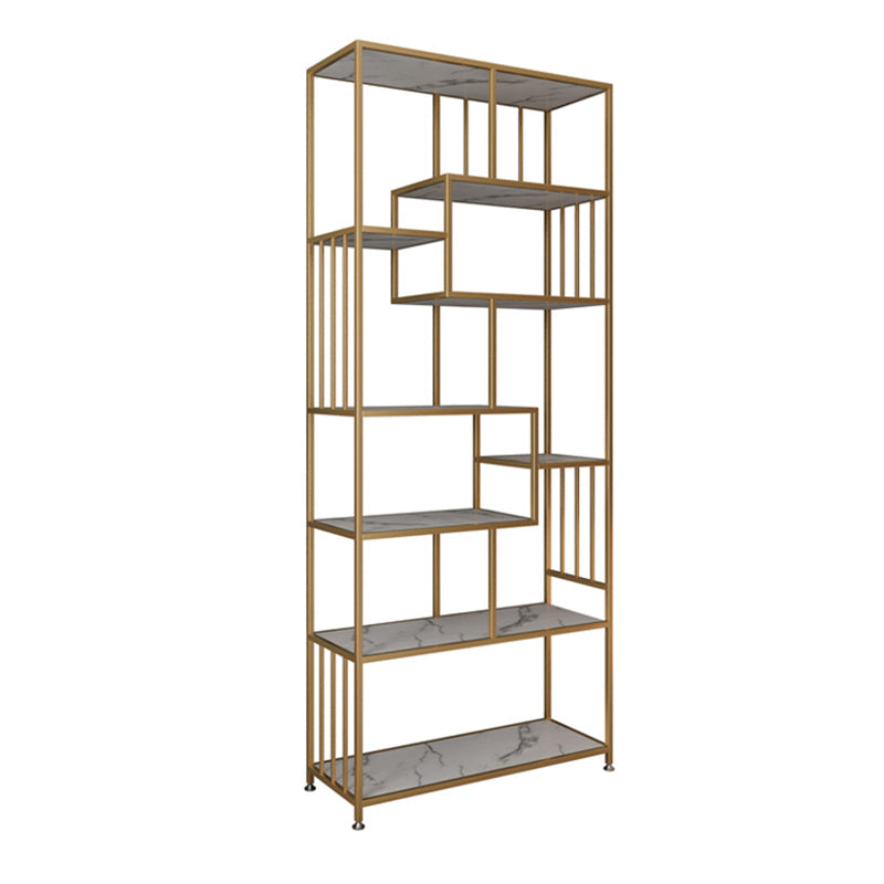 Glam Shelf Bookcase Open Back Metal Book Shelf for Study Room 31.5"L x 11.8"W x 74.8"H Gold Cabinet Not Included Clearhalo 'Bookcases' 'furn' 'furn_bookcases' 'Furniture' 'Office Furniture' 7067355