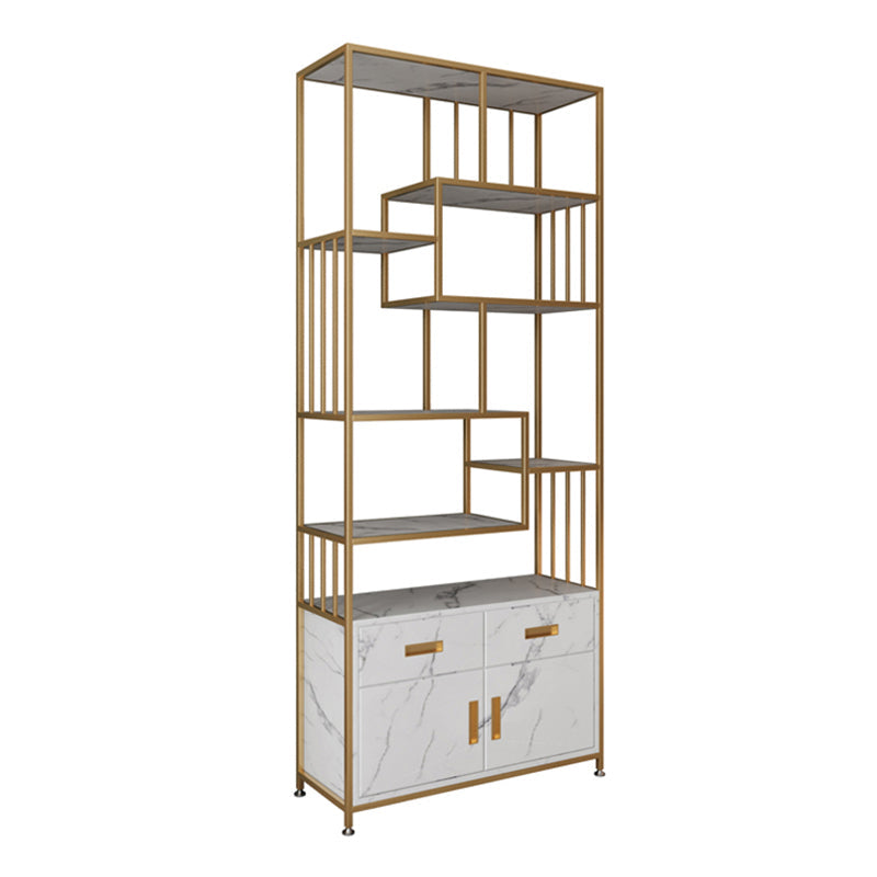 Glam Shelf Bookcase Open Back Metal Book Shelf for Study Room 31.5"L x 11.8"W x 74.8"H Gold 1 Clearhalo 'Bookcases' 'furn' 'furn_bookcases' 'Furniture' 'Office Furniture' 7067359