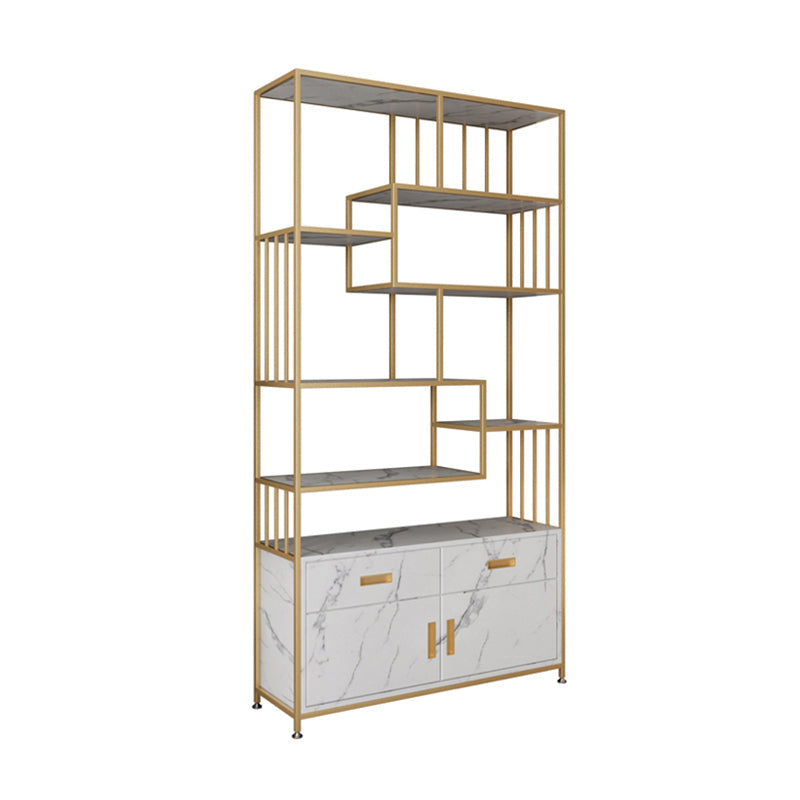 Glam Shelf Bookcase Open Back Metal Book Shelf for Study Room 39.4"L x 11.8"W x 74.8"H Gold 1 Clearhalo 'Bookcases' 'furn' 'furn_bookcases' 'Furniture' 'Office Furniture' 7067368