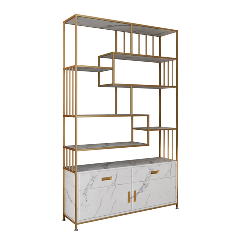 Glam Shelf Bookcase Open Back Metal Book Shelf for Study Room 47.2"L x 11.8"W x 74.8"H Gold 1 Clearhalo 'Bookcases' 'furn' 'furn_bookcases' 'Furniture' 'Office Furniture' 7067374
