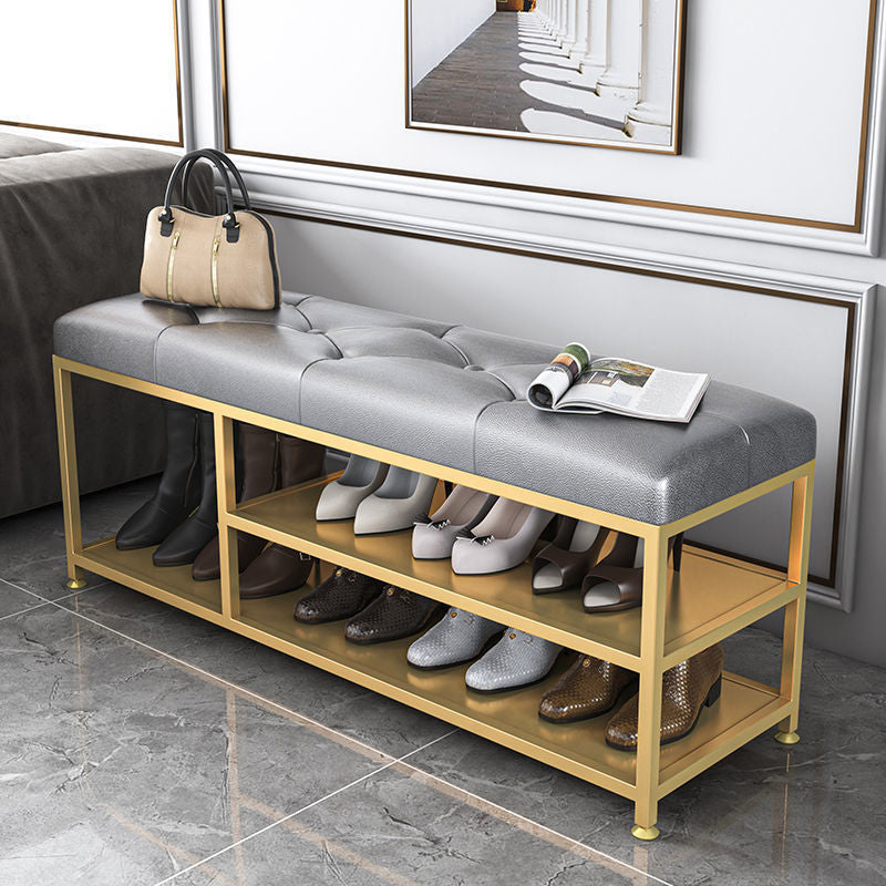 Contemporary Seating Bench Cushioned Metal Entryway Bench , 14-inch Width Gray Clearhalo 'Benches' 'Chairs & Seating' 'furn' 'furn_benches' 'Furniture' 'Living Room Furniture' 7067423