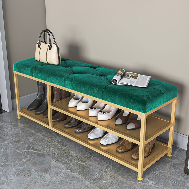 Contemporary Seating Bench Cushioned Metal Entryway Bench , 14-inch Width Green Clearhalo 'Benches' 'Chairs & Seating' 'furn' 'furn_benches' 'Furniture' 'Living Room Furniture' 7067424