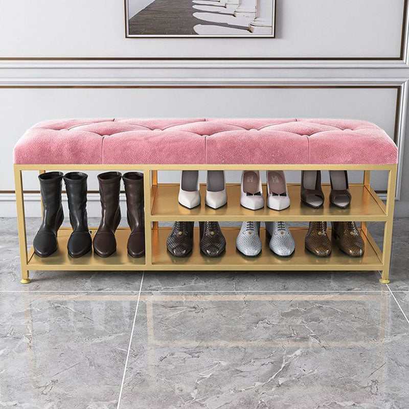 Contemporary Seating Bench Cushioned Metal Entryway Bench , 14-inch Width 55"L x 14"W x 18"H Pink Clearhalo 'Benches' 'Chairs & Seating' 'furn' 'furn_benches' 'Furniture' 'Living Room Furniture' 7067425