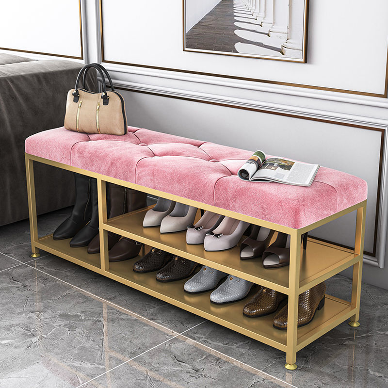 Contemporary Seating Bench Cushioned Metal Entryway Bench , 14-inch Width Pink Clearhalo 'Benches' 'Chairs & Seating' 'furn' 'furn_benches' 'Furniture' 'Living Room Furniture' 7067426