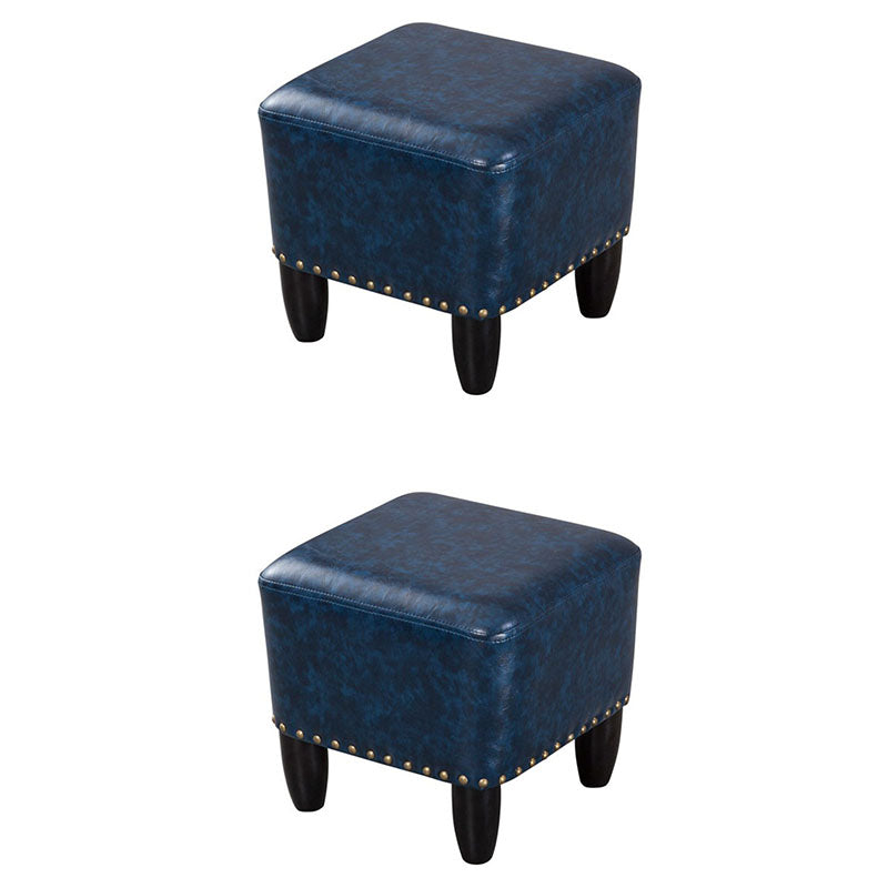Leather Standard Stool Modern Style Simple Household Square Footstool Blue 2 Piece Set Clearhalo 'furn' 'furn_ottomans_poufs' 'Furniture' 'Living Room Furniture' 'Ottomans & Poufs' 'ottomans_poufs' 7067655