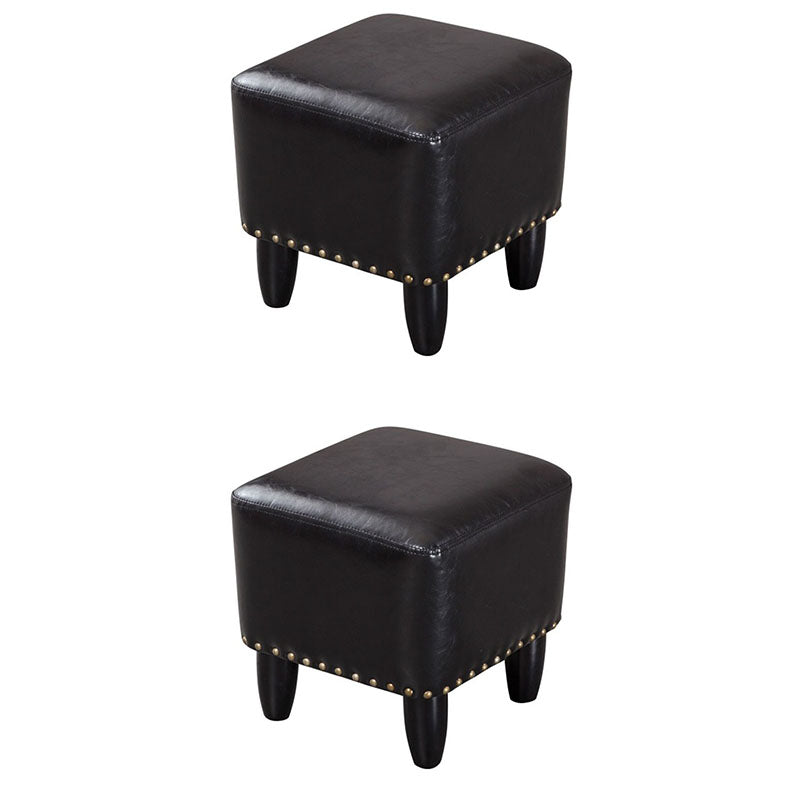 Leather Standard Stool Modern Style Simple Household Square Footstool Black 2 Piece Set Clearhalo 'furn' 'furn_ottomans_poufs' 'Furniture' 'Living Room Furniture' 'Ottomans & Poufs' 'ottomans_poufs' 7067661