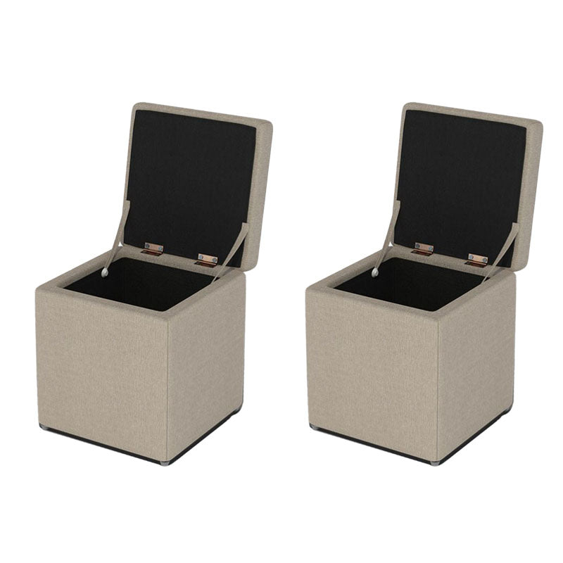 Solid Color Fabric Standard Stool Modern Style Simple Household Footstool 12"L x 12"W x 14"H Off-White 2 Piece Set Clearhalo 'furn' 'furn_ottomans_poufs' 'Furniture' 'Living Room Furniture' 'Ottomans & Poufs' 'ottomans_poufs' 7067745