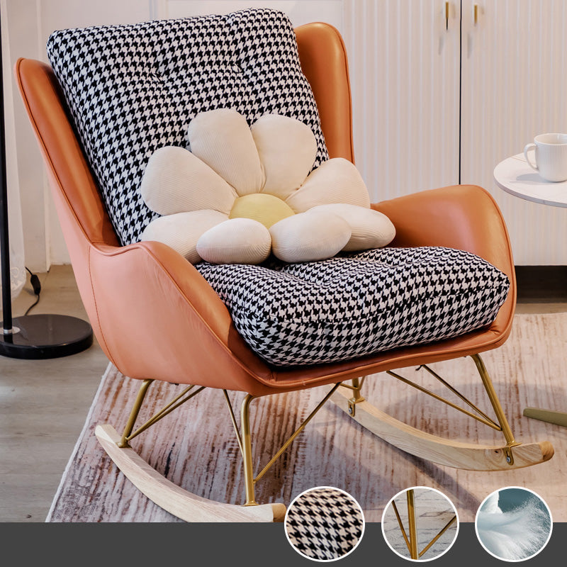 Modern Style Chaise Lounge Lazy Sofa Chair Leisure Rocking Chair for Living Room Orange Houndstooth Clearhalo 'Chairs & Seating' 'furn' 'furn_rocking_chairs' 'Furniture' 'Living Room Furniture' 'Rocking Chairs' 'rocking_chairs' 7067921