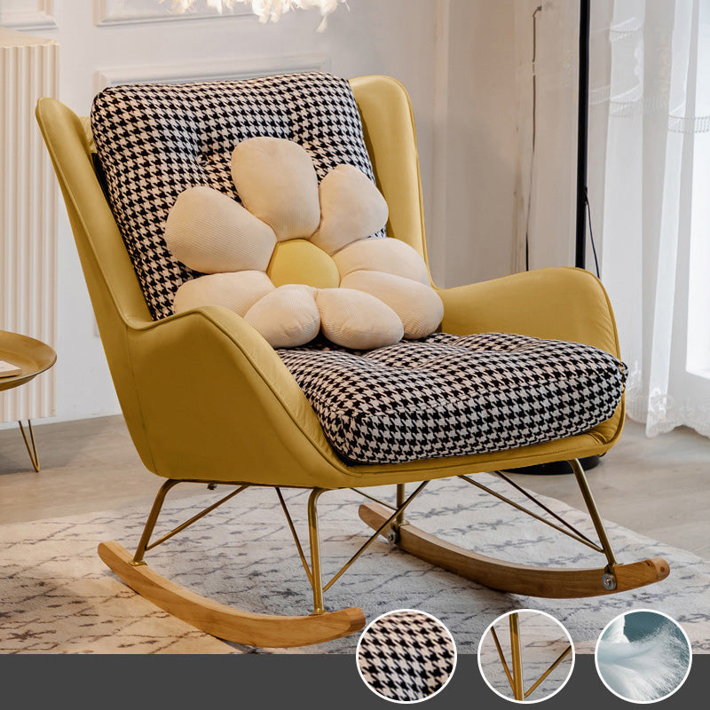 Modern Style Chaise Lounge Lazy Sofa Chair Leisure Rocking Chair for Living Room Yellow Houndstooth Clearhalo 'Chairs & Seating' 'furn' 'furn_rocking_chairs' 'Furniture' 'Living Room Furniture' 'Rocking Chairs' 'rocking_chairs' 7067923