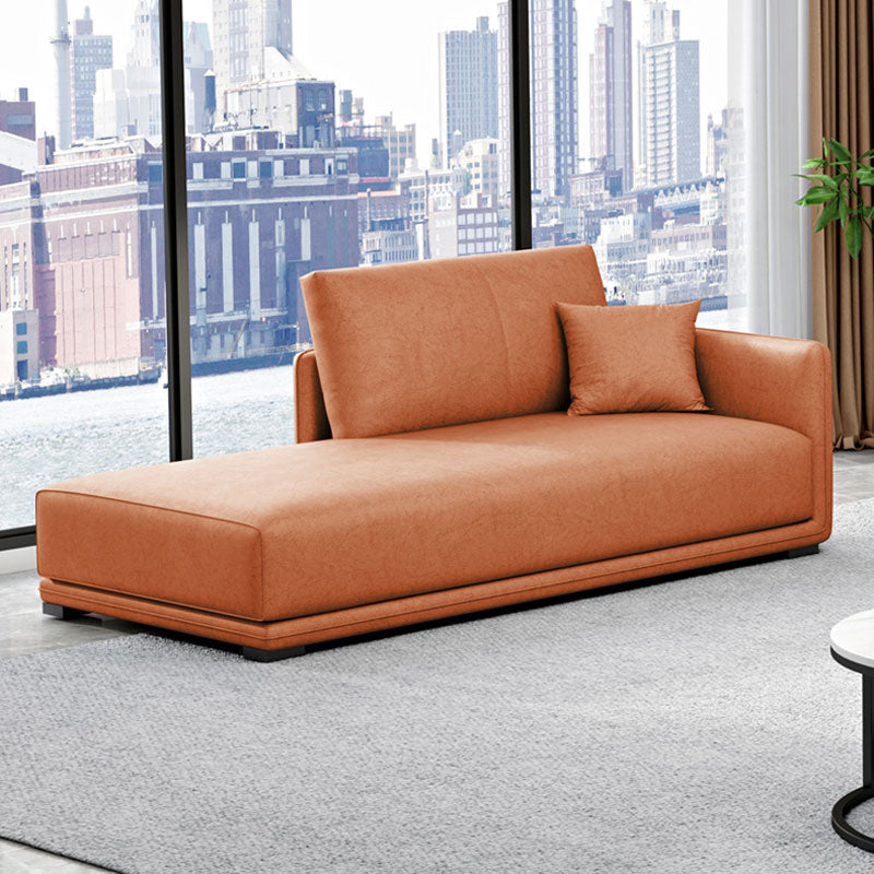 Nordic Living Room Chaise Rolled Arms Upholstered Chaise Lounge with Wooden Base Orange Clearhalo 'Chairs & Seating' 'Chaise Lounge' 'chaise_lounge' 'furn' 'furn_chaise_lounge' 'Furniture' 'Living Room Furniture' 7069738