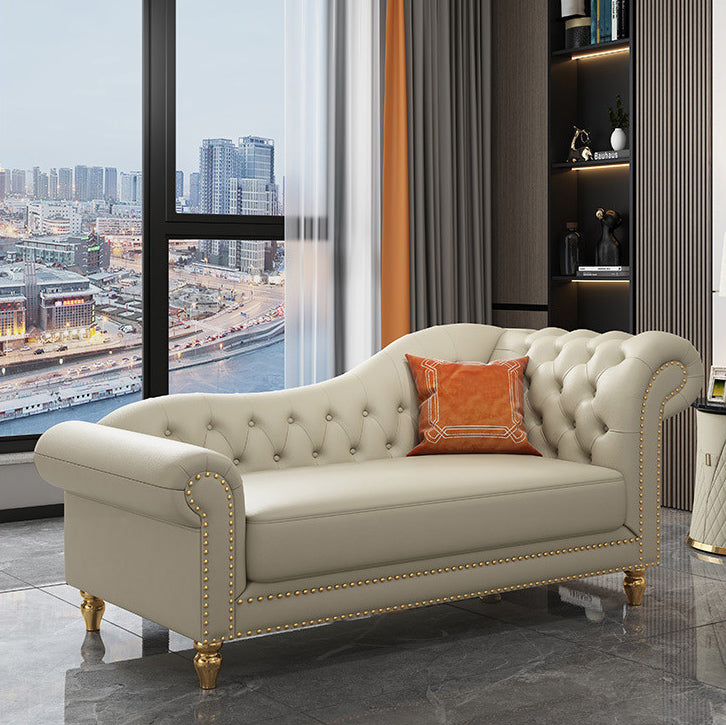 Modern Style Rolled Arms Chaise Living Room Faux Leather Chaise Beige Right-Arm Chaise Clearhalo 'Chairs & Seating' 'Chaise Lounge' 'chaise_lounge' 'furn' 'furn_chaise_lounge' 'Furniture' 'Living Room Furniture' 7069743