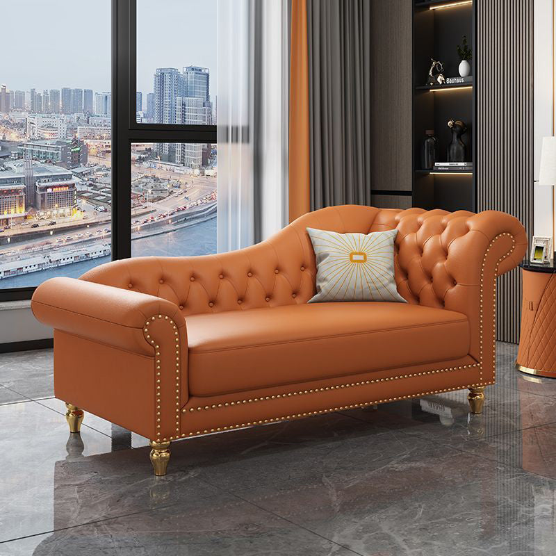 Modern Style Rolled Arms Chaise Living Room Faux Leather Chaise Orange Right-Arm Chaise Clearhalo 'Chairs & Seating' 'Chaise Lounge' 'chaise_lounge' 'furn' 'furn_chaise_lounge' 'Furniture' 'Living Room Furniture' 7069745