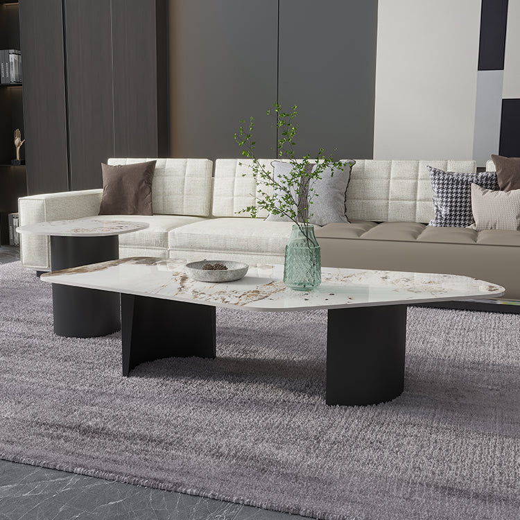 Irregular Slate Top Coffee Table with 2 Legs Modern 2-Piece Cocktail Table Set