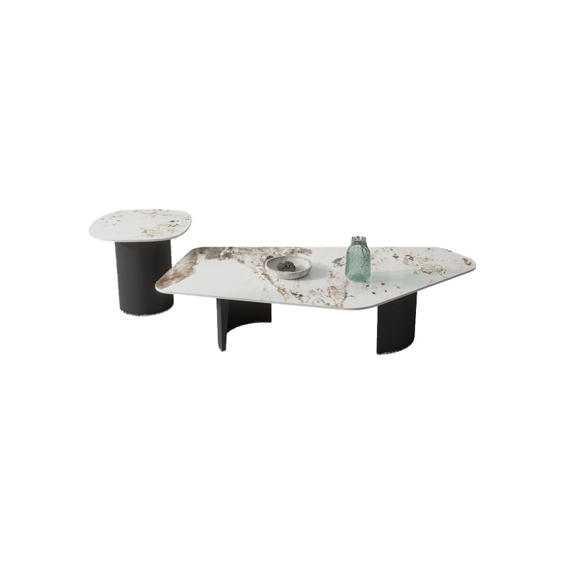 Irregular Slate Top Coffee Table with 2 Legs Modern 2-Piece Cocktail Table Set