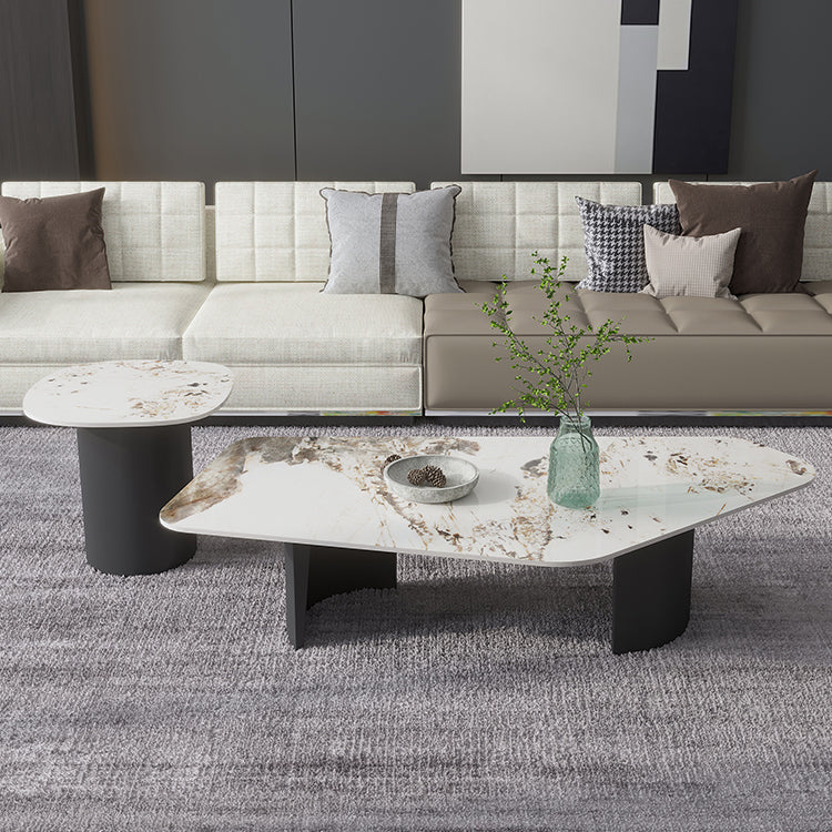Irregular Slate Top Coffee Table with 2 Legs Modern 2-Piece Cocktail Table Set