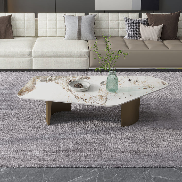 Irregular Slate Top Coffee Table with 2 Legs Modern 2-Piece Cocktail Table Set