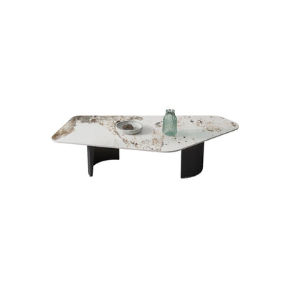 Irregular Slate Top Coffee Table with 2 Legs Modern 2-Piece Cocktail Table Set