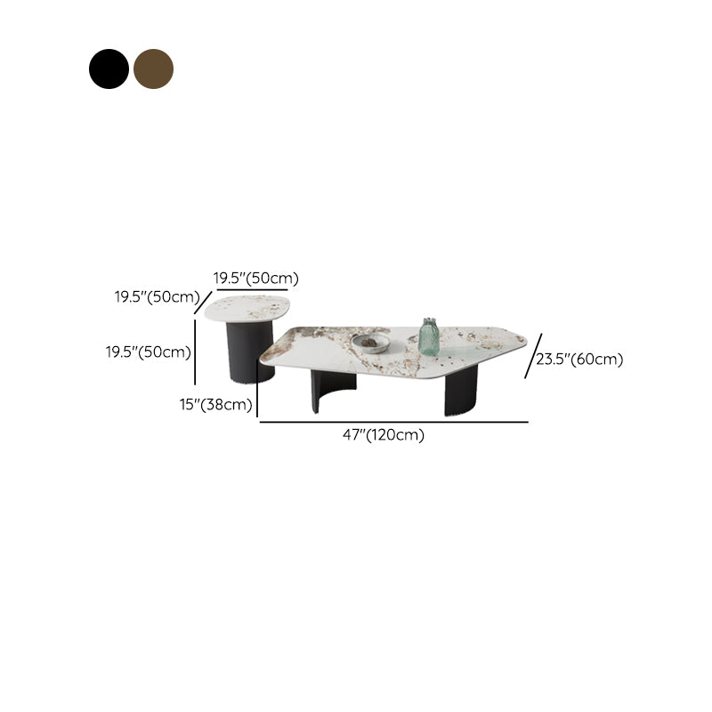Irregular Slate Top Coffee Table with 2 Legs Modern 2-Piece Cocktail Table Set