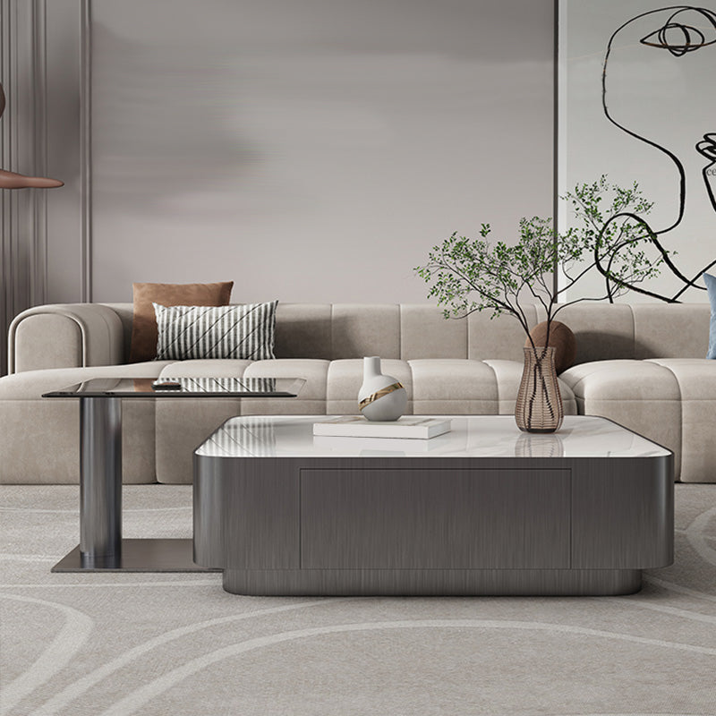 Square Slate Coffee Table Set Contemporary 2 Drawers Cocktail Table Clearhalo 'Coffee & Accent Tables' 'Coffee Tables' 'coffee_tables' 'furn' 'furn_coffee_tables' 'Furniture' 'Living Room Furniture' 7070009