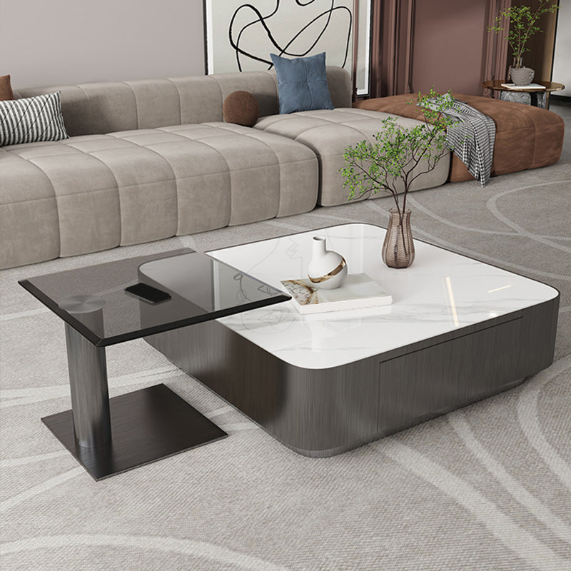 Square Slate Coffee Table Set Contemporary 2 Drawers Cocktail Table Clearhalo 'Coffee & Accent Tables' 'Coffee Tables' 'coffee_tables' 'furn' 'furn_coffee_tables' 'Furniture' 'Living Room Furniture' 7070011