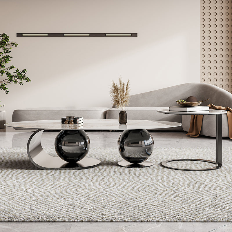 27" Wide Glam Coffee Table Stone Oval Black Coffee Cocktail Table Clearhalo 'Coffee & Accent Tables' 'Coffee Tables' 'coffee_tables' 'furn' 'furn_coffee_tables' 'Furniture' 'Living Room Furniture' 7070023