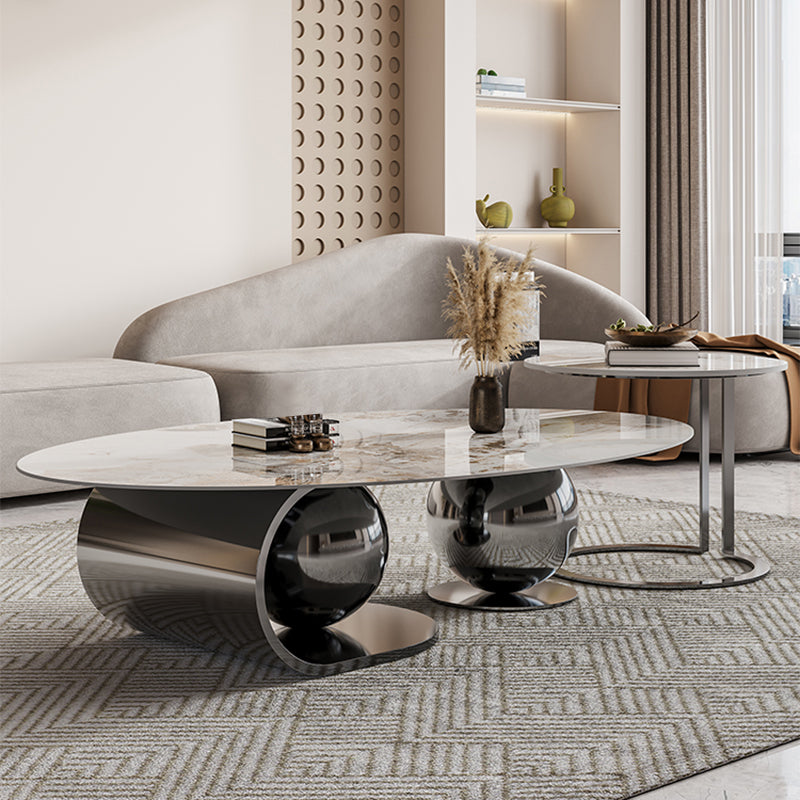 27" Wide Glam Coffee Table Stone Oval Black Coffee Cocktail Table Clearhalo 'Coffee & Accent Tables' 'Coffee Tables' 'coffee_tables' 'furn' 'furn_coffee_tables' 'Furniture' 'Living Room Furniture' 7070026