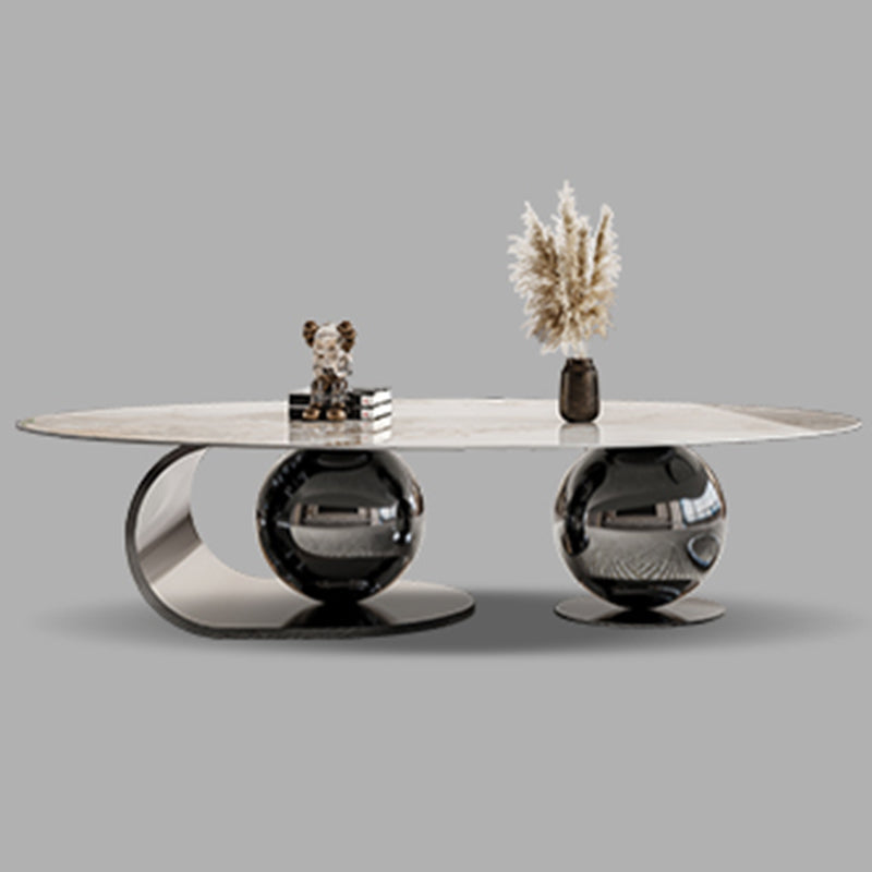 27" Wide Glam Coffee Table Stone Oval Black Coffee Cocktail Table Clearhalo 'Coffee & Accent Tables' 'Coffee Tables' 'coffee_tables' 'furn' 'furn_coffee_tables' 'Furniture' 'Living Room Furniture' 7070029