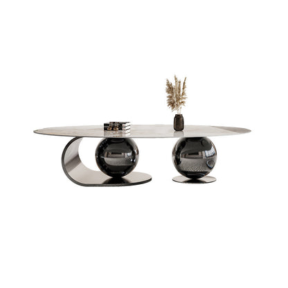 27" Wide Glam Coffee Table Stone Oval Black Coffee Cocktail Table Clearhalo 'Coffee & Accent Tables' 'Coffee Tables' 'coffee_tables' 'furn' 'furn_coffee_tables' 'Furniture' 'Living Room Furniture' 7070031