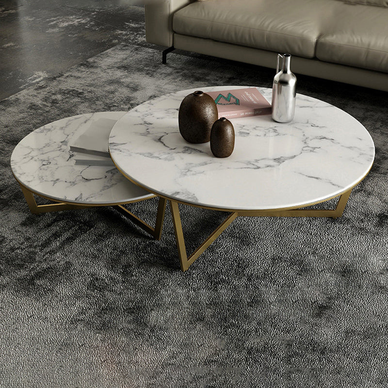 Contemporary Frame Coffee Table Round Slate Top Cocktail Table Clearhalo 'Coffee & Accent Tables' 'Coffee Tables' 'coffee_tables' 'furn' 'furn_coffee_tables' 'Furniture' 'Living Room Furniture' 7070053