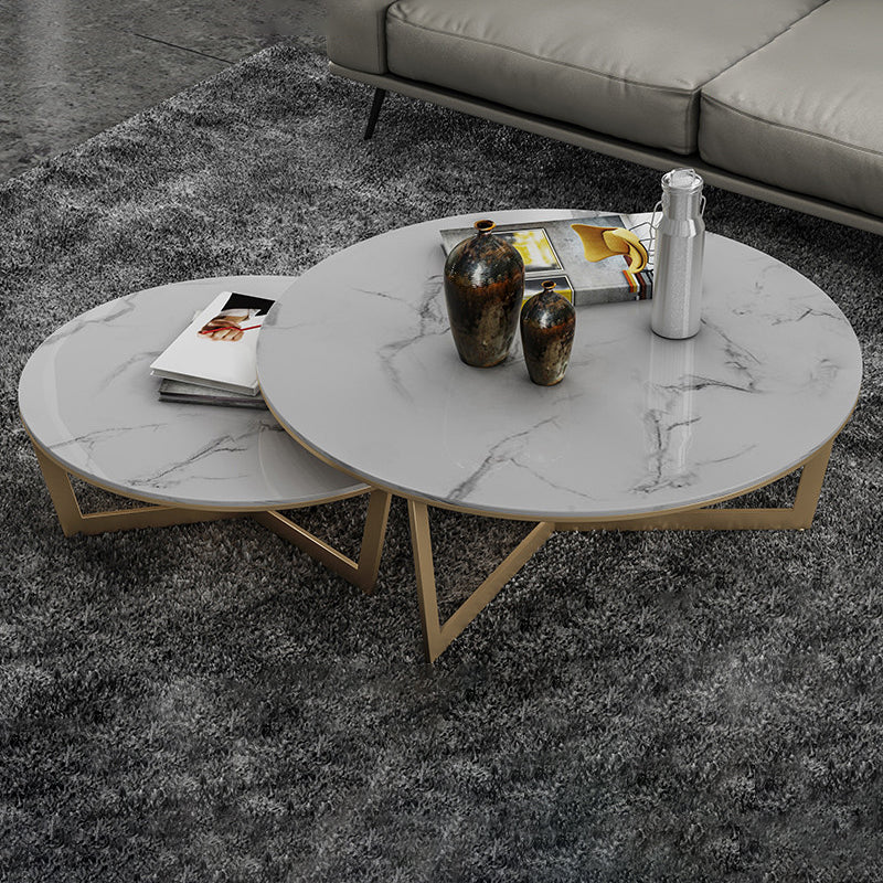 Contemporary Frame Coffee Table Round Slate Top Cocktail Table Clearhalo 'Coffee & Accent Tables' 'Coffee Tables' 'coffee_tables' 'furn' 'furn_coffee_tables' 'Furniture' 'Living Room Furniture' 7070055