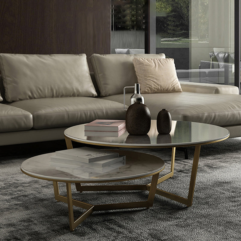 Contemporary Frame Coffee Table Round Slate Top Cocktail Table Clearhalo 'Coffee & Accent Tables' 'Coffee Tables' 'coffee_tables' 'furn' 'furn_coffee_tables' 'Furniture' 'Living Room Furniture' 7070059