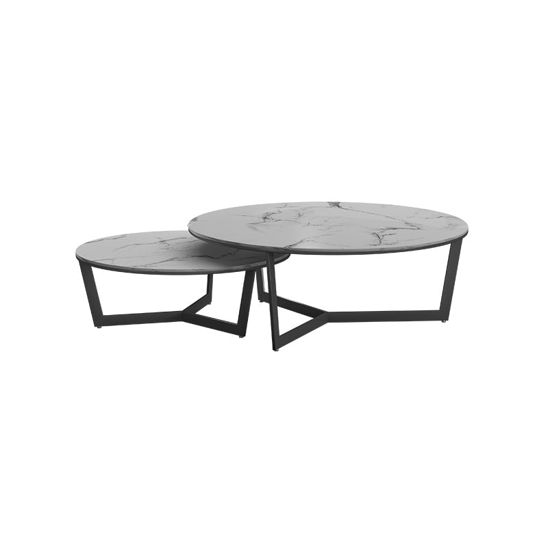 Contemporary Frame Coffee Table Round Slate Top Cocktail Table Black Clearhalo 'Coffee & Accent Tables' 'Coffee Tables' 'coffee_tables' 'furn' 'furn_coffee_tables' 'Furniture' 'Living Room Furniture' 7070063