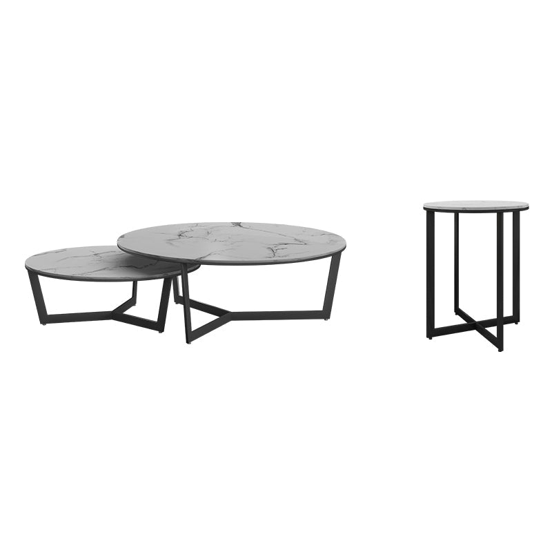 Contemporary Frame Coffee Table Round Slate Top Cocktail Table Black Clearhalo 'Coffee & Accent Tables' 'Coffee Tables' 'coffee_tables' 'furn' 'furn_coffee_tables' 'Furniture' 'Living Room Furniture' 7070065