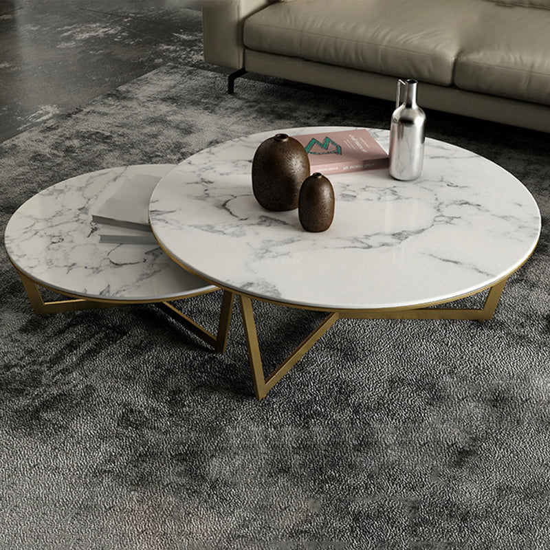 Glam White Frame Coffee Table Round Slate Top Cocktail Table Clearhalo 'Coffee & Accent Tables' 'Coffee Tables' 'coffee_tables' 'furn' 'furn_coffee_tables' 'Furniture' 'Living Room Furniture' 7070074