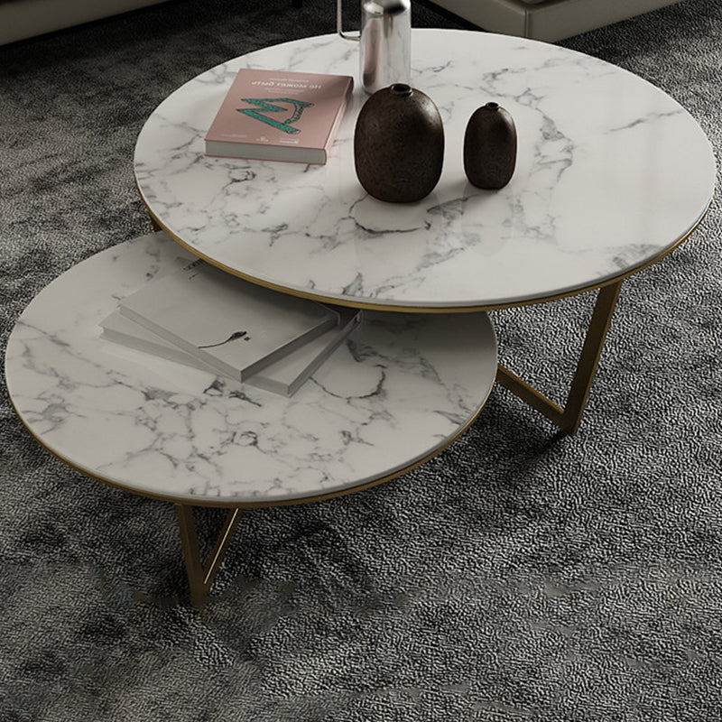 Glam White Frame Coffee Table Round Slate Top Cocktail Table Clearhalo 'Coffee & Accent Tables' 'Coffee Tables' 'coffee_tables' 'furn' 'furn_coffee_tables' 'Furniture' 'Living Room Furniture' 7070075