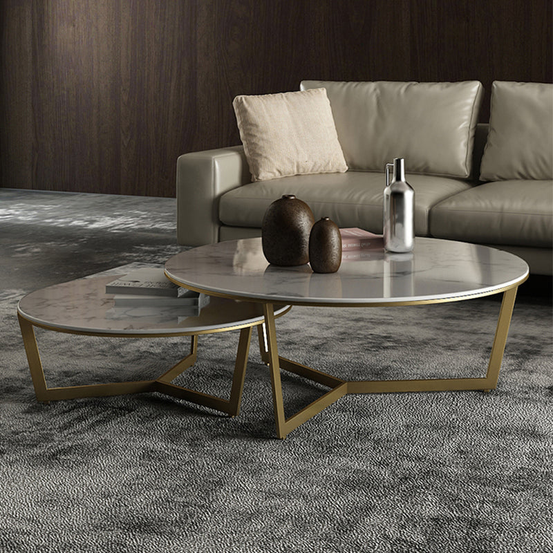 Glam White Frame Coffee Table Round Slate Top Cocktail Table Clearhalo 'Coffee & Accent Tables' 'Coffee Tables' 'coffee_tables' 'furn' 'furn_coffee_tables' 'Furniture' 'Living Room Furniture' 7070076
