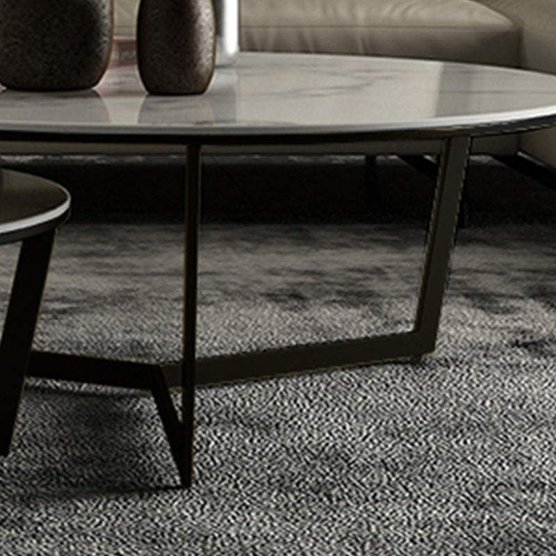 Glam White Frame Coffee Table Round Slate Top Cocktail Table Clearhalo 'Coffee & Accent Tables' 'Coffee Tables' 'coffee_tables' 'furn' 'furn_coffee_tables' 'Furniture' 'Living Room Furniture' 7070080