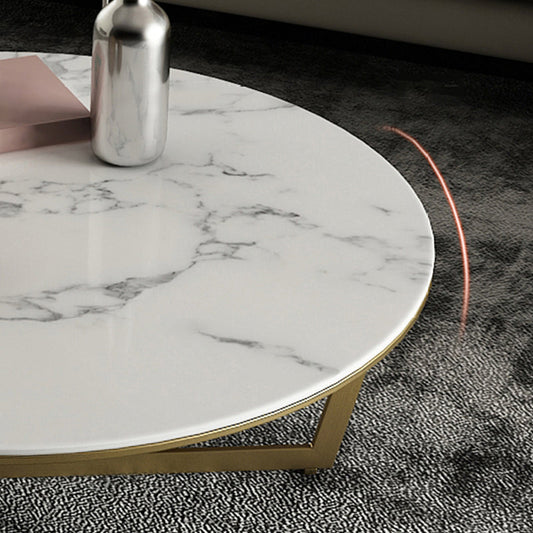 Glam White Frame Coffee Table Round Slate Top Cocktail Table Clearhalo 'Coffee & Accent Tables' 'Coffee Tables' 'coffee_tables' 'furn' 'furn_coffee_tables' 'Furniture' 'Living Room Furniture' 7070082