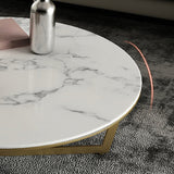 Glam White Frame Coffee Table Round Slate Top Cocktail Table Clearhalo 'Coffee & Accent Tables' 'Coffee Tables' 'coffee_tables' 'furn' 'furn_coffee_tables' 'Furniture' 'Living Room Furniture' 7070082