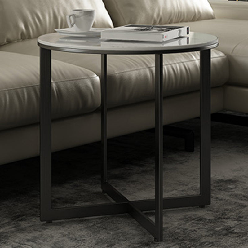 Glam White Frame Coffee Table Round Slate Top Cocktail Table 16"L x 16"W x 22"H Black Clearhalo 'Coffee & Accent Tables' 'Coffee Tables' 'coffee_tables' 'furn' 'furn_coffee_tables' 'Furniture' 'Living Room Furniture' 7070083