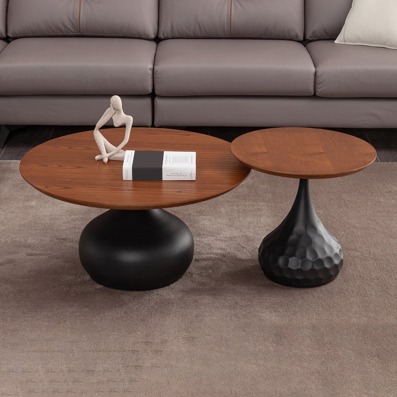 Pedestal Coffee Table Contemporary Solid Wood Coffee Cocktail Table 31"L x 31"W x 16"H + 20"L x 20"W x 19"H Black Clearhalo 'Coffee & Accent Tables' 'Coffee Tables' 'coffee_tables' 'furn' 'furn_coffee_tables' 'Furniture' 'Living Room Furniture' 7070121