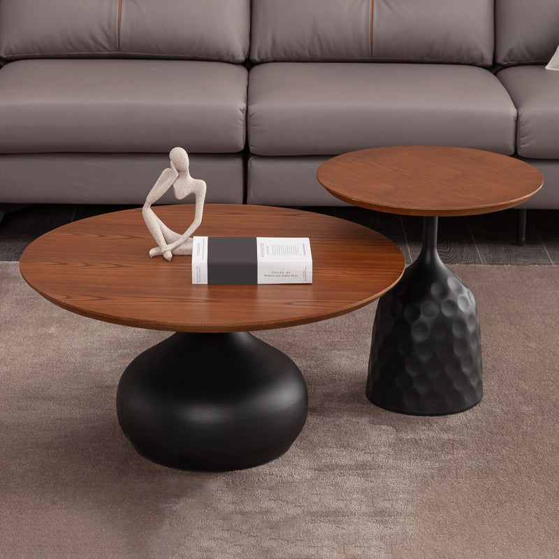 Pedestal Coffee Table Contemporary Solid Wood Coffee Cocktail Table 31"L x 31"W x 16"H + 20"L x 20"W x 21"H Black Clearhalo 'Coffee & Accent Tables' 'Coffee Tables' 'coffee_tables' 'furn' 'furn_coffee_tables' 'Furniture' 'Living Room Furniture' 7070123