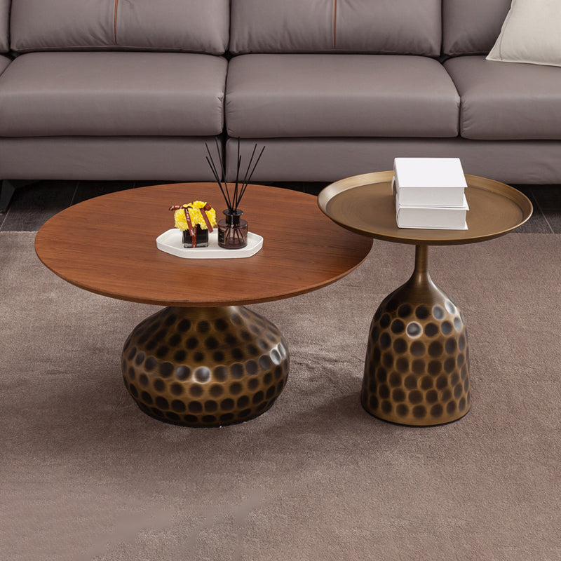 Pedestal Coffee Table Contemporary Solid Wood Coffee Cocktail Table 31"L x 31"W x 16"H + 20"L x 20"W x 21"H Bronze Clearhalo 'Coffee & Accent Tables' 'Coffee Tables' 'coffee_tables' 'furn' 'furn_coffee_tables' 'Furniture' 'Living Room Furniture' 7070127